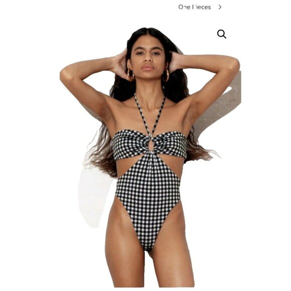 NWT Mara Hoffman Blanca Halter One-Piece Swimsuit Black cutout sides small